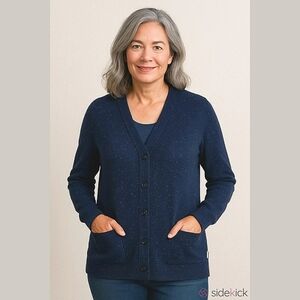 Anthropologie Koto Speckled Cardigan V-neck Button Front Navy XL